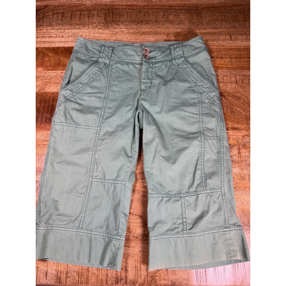 Anthropologie Hei Hei Green Cropped Utility Pants Womens 6 Cotton Wide Leg